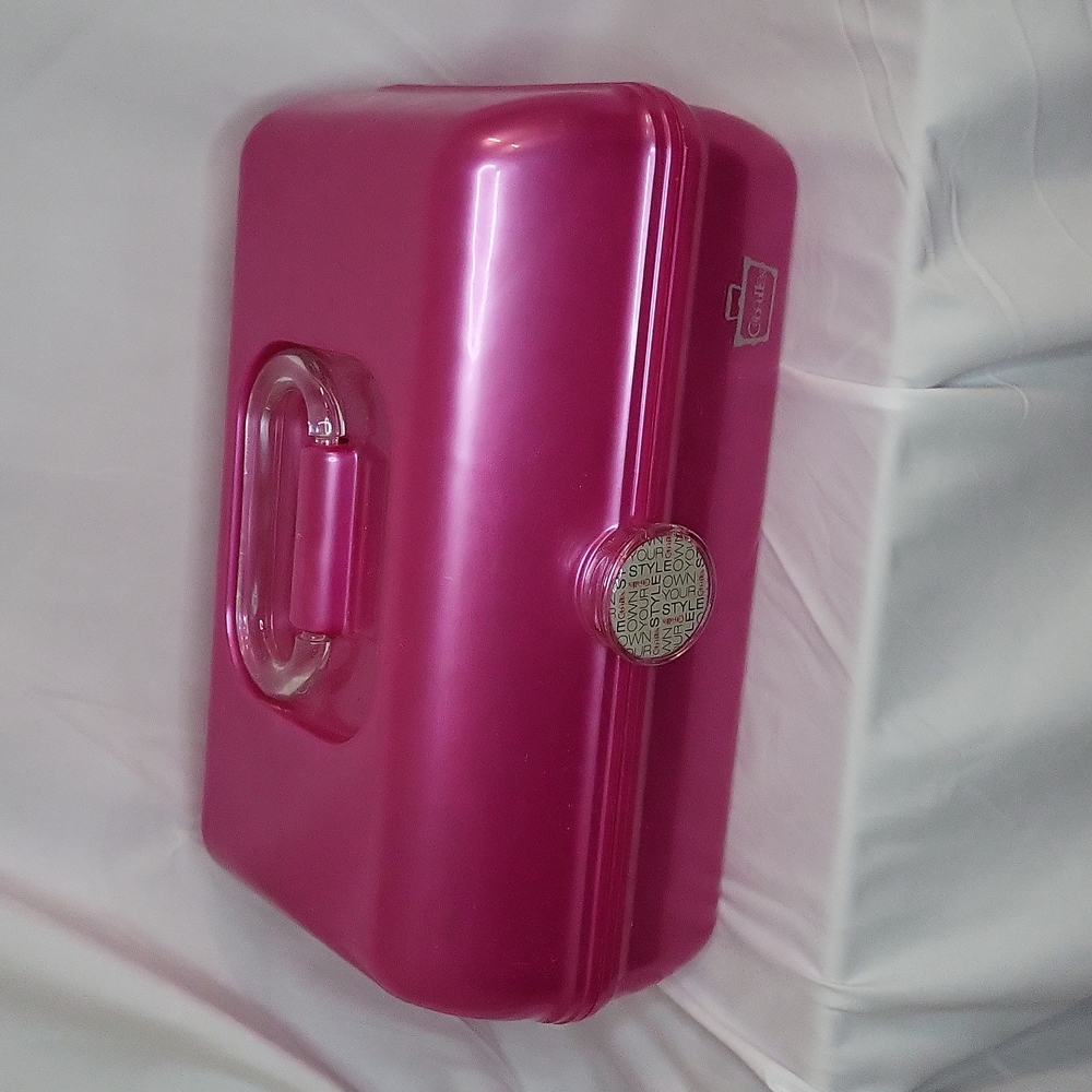 Hot Pink Makeup Storage Caboodle Style Case Mirror Handle LIKE NEW